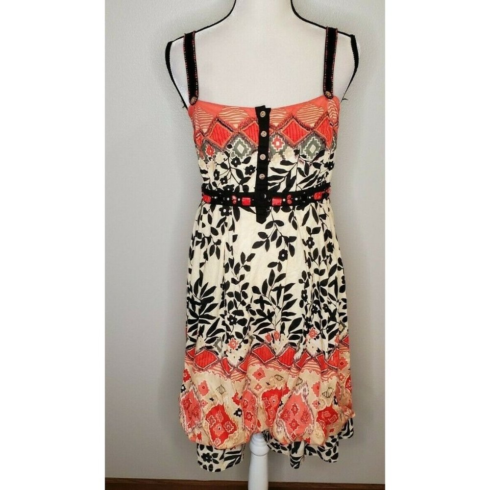 K Derhy Medium Dress Retro Beaded 70's Sleeveless